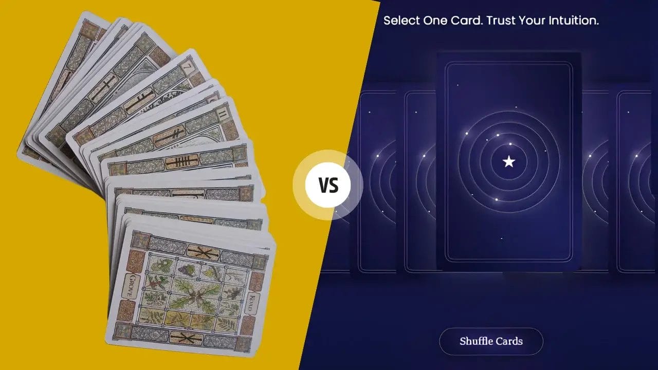 A photo of Showing Traditional VS Online Oracle Cards